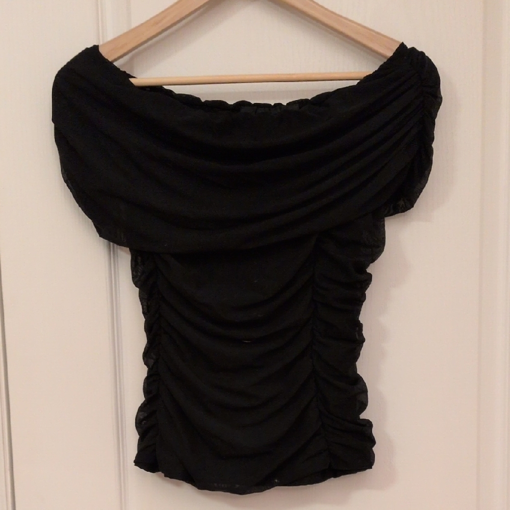 White House Black Market Black Ruched Off-Shoulder Blouse